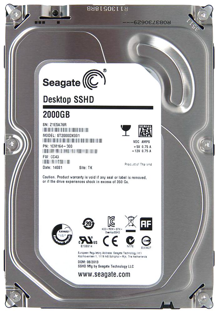 1CM164-300 Seagate Desktop SSHD 2TB 7200RPM SATA 6GB/s 64MB Cache 8GB SSD 3.5-inch Hybrid Hard Drive