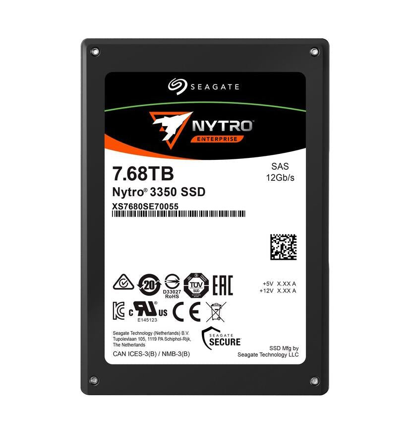 XS7680SE70055 Seagate Nytro 3350 Series 7.68TB 3D Enterprise Triple-Level Cell SAS 12Gbps (SED Encryption) 2.5" Solid State Drive