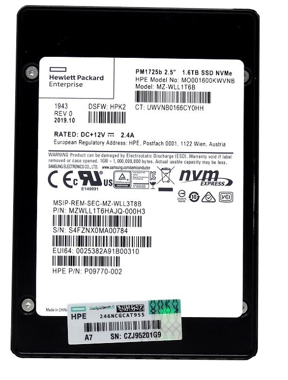 MZ-WLL1T6B Samsung PM1725B Series 1.6TB PCI-Express 3.0 x4 NVMe U.2 2.5-inch Solid State Drive