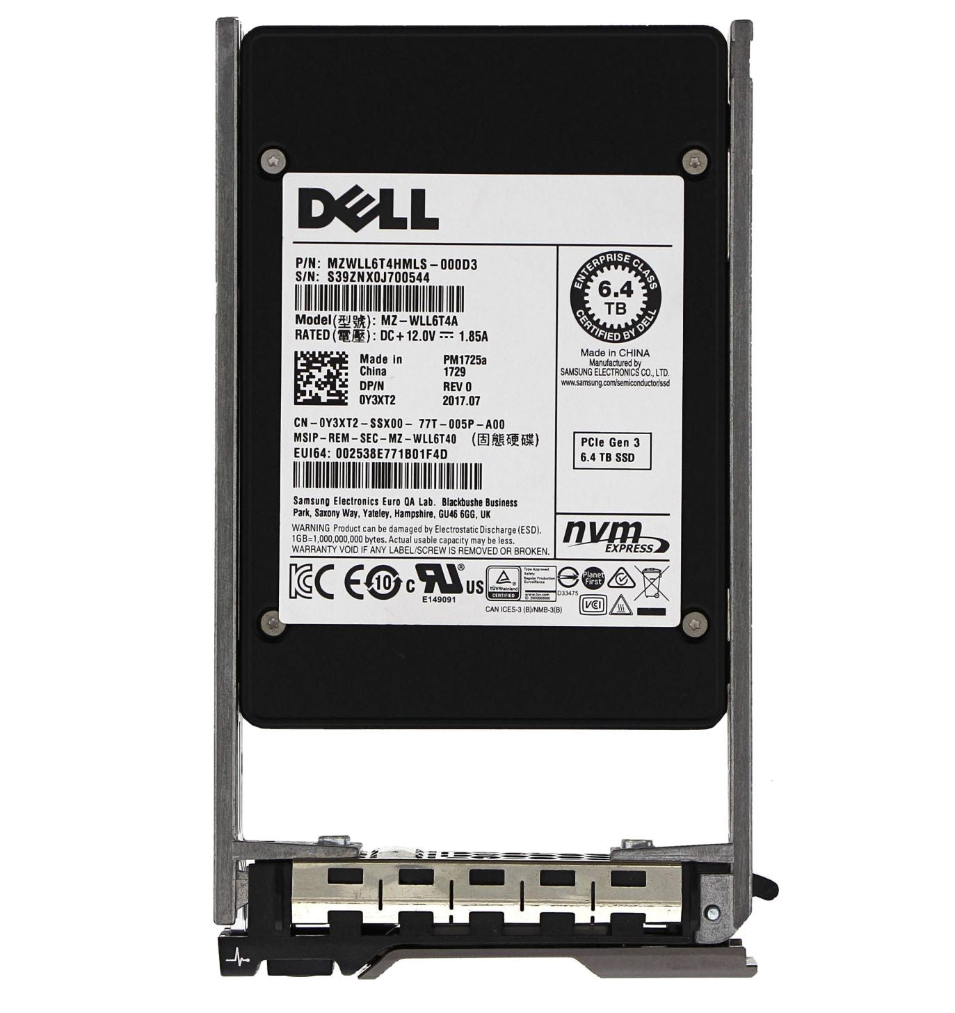 Y3XT2 Dell 6.4TB PCI Express NVMe 2.5-inch Solid State Drive