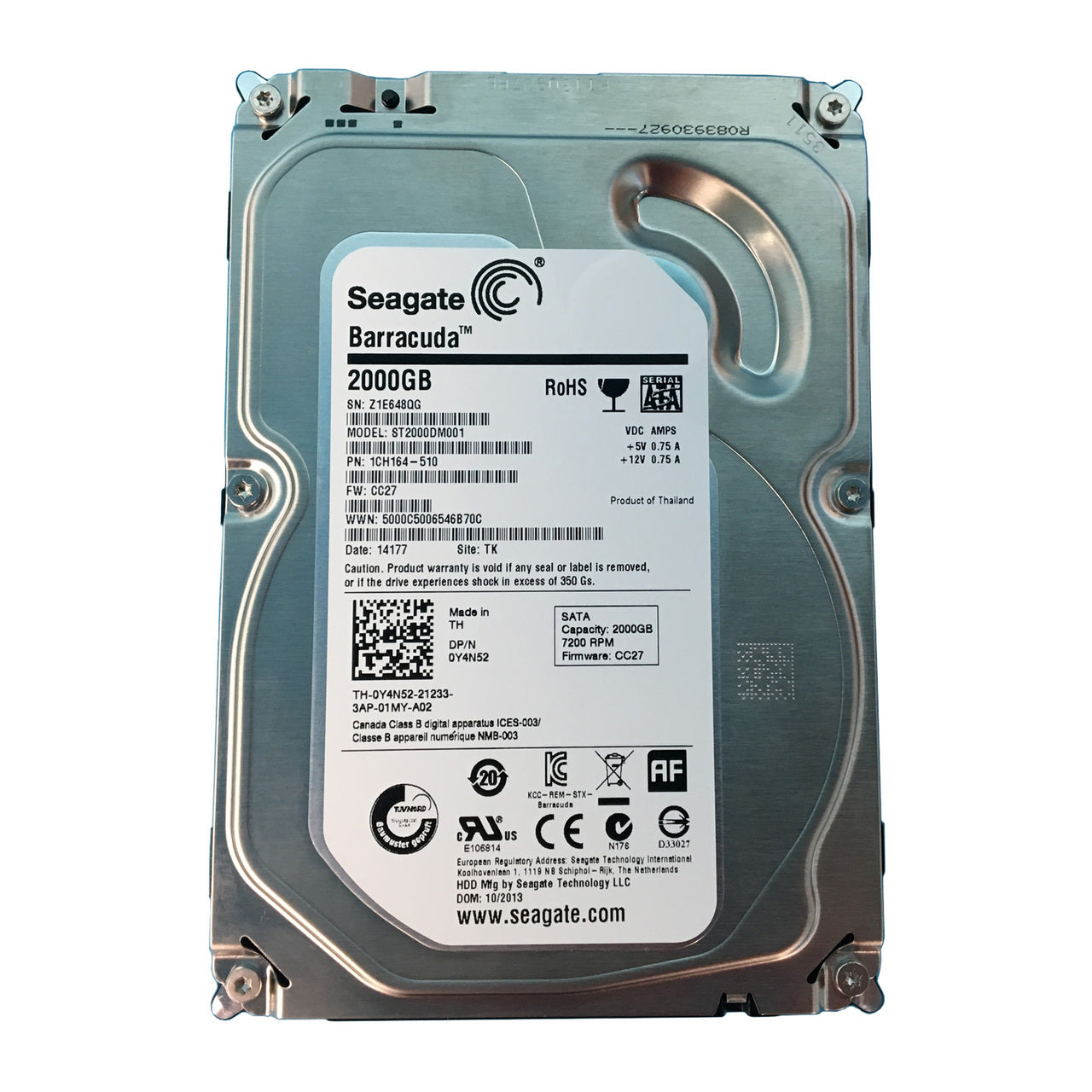 1CH164-510 Seagate Barracuda 2TB 7200RPM SATA 6GB/s 64MB Cache 3.5-inch Hard Drive