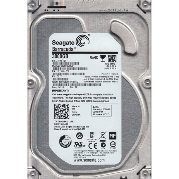 1CH166-510 Seagate Barracuda 3TB 7200RPM SATA 6GB/s 64MB Cache 3.5-inch Hard Drive
