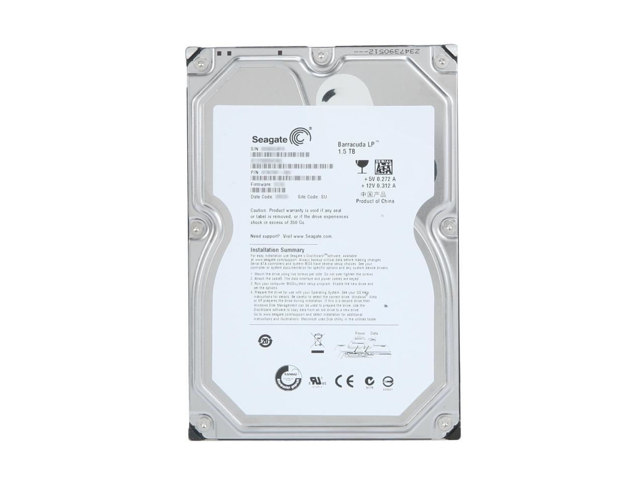 ST31500641AS Seagate Barracuda Green 1.5TB 5900RPM SATA 3Gbps 32MB Cache 3.5-inch Internal Hard Drive