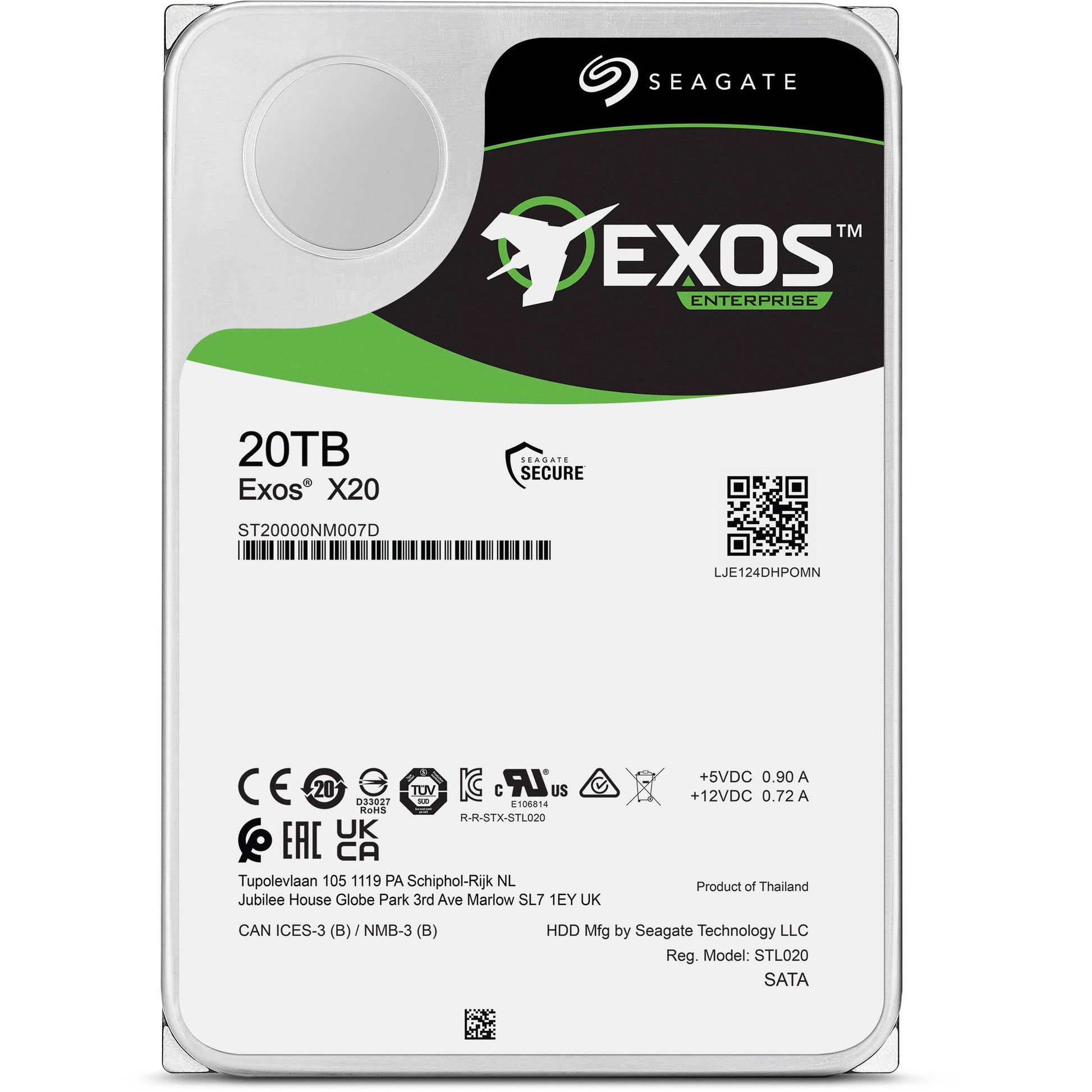 3DJ103-001 Seagate Exos X20 20TB 7200RPM SATA 6Gbps 256MB Cache 3.5-inch Hard Drive