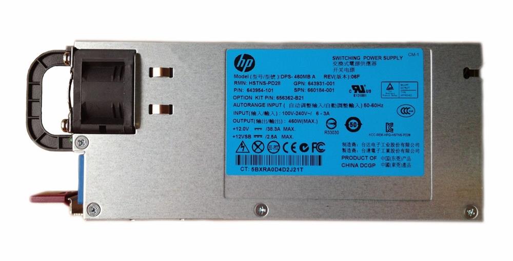 656362B21B HP 460-Watts Common Slot High Efficiency Platinum Plus Redundant Hot Swap Switching Power Supply for ProLiant DL380P/ DL385 Gen8 Servers