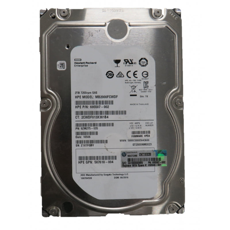 695507-002 HP 2TB 7200RPM SAS 6Gbps Dual Port Midline 3.5-inch Hard Drive