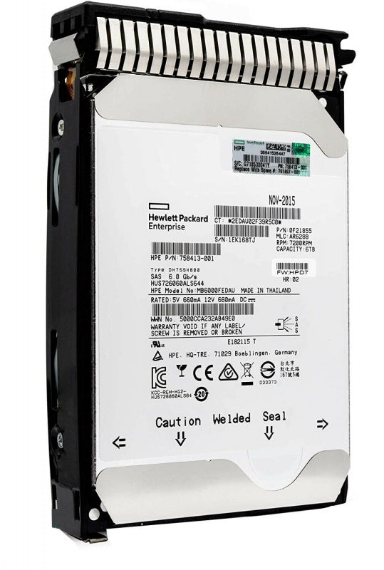 758413-001 HP 6TB 7200RPM SAS 6GB/s Hot-Pluggable SC MidLine 3.5-inch Hard Drive