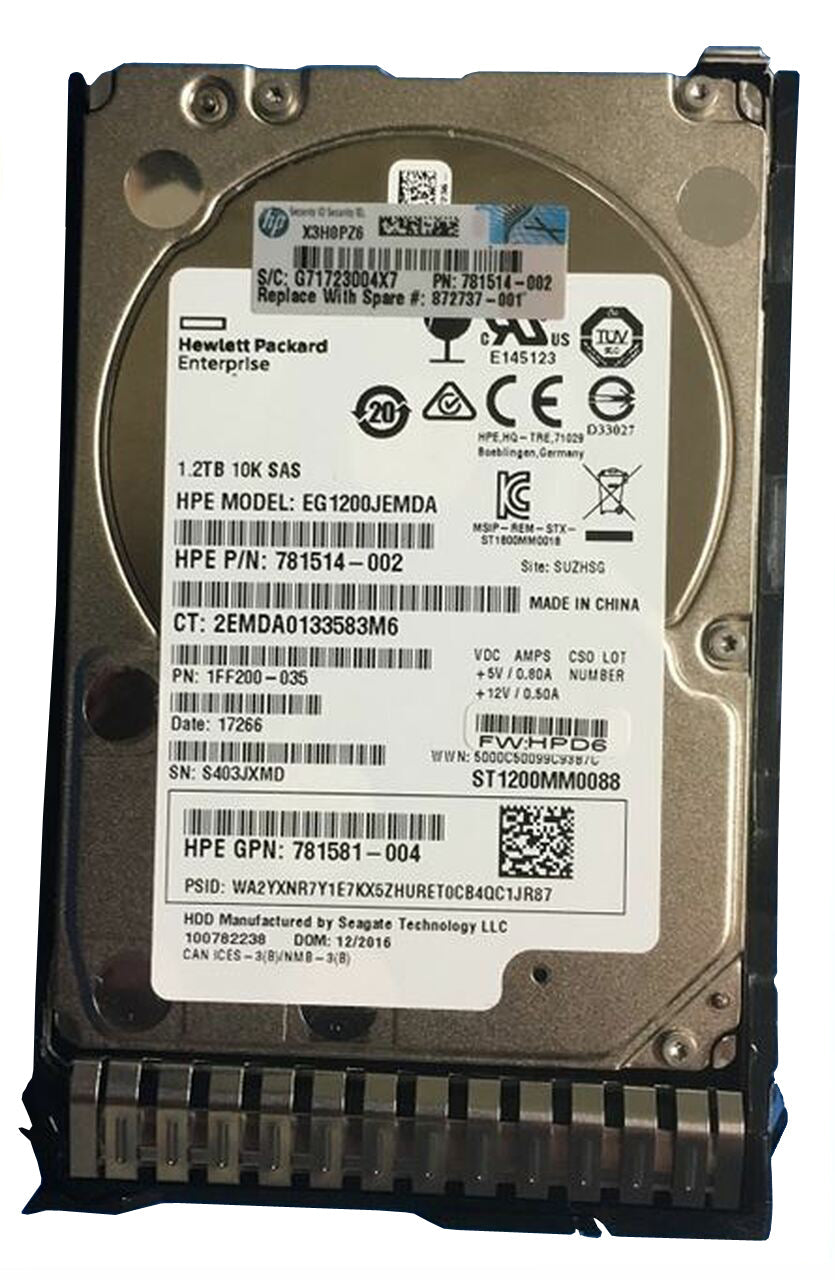 872479-H21 HPE 1.2TB 10000RPM DS SAS 12Gbps 2.5-inch SC Enterprise G9 G10 Hard Drive