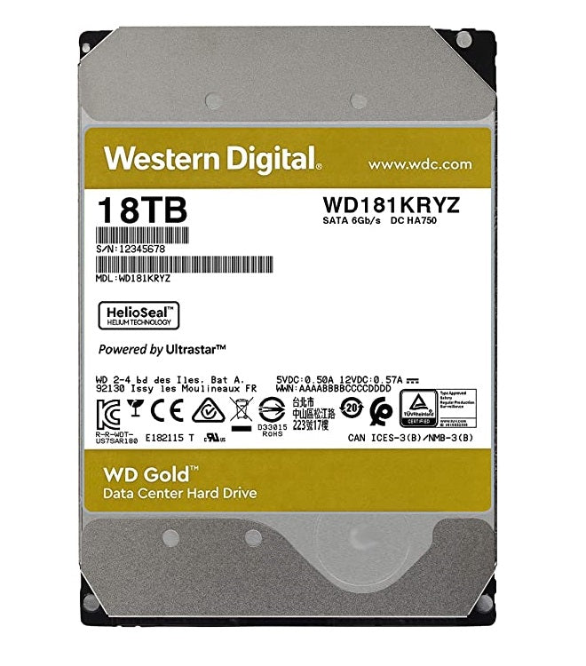 WD181KRYZ Western Digital Gold 18TB 7200RPM SATA 6Gbps 256MB Cache 3.5-Inch Hard Drive