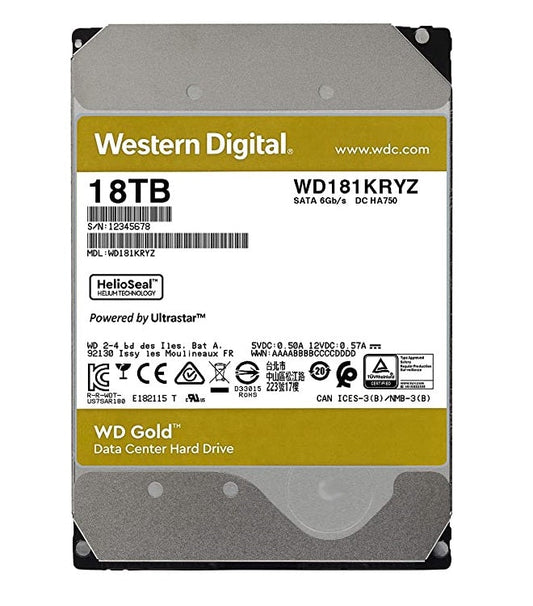 WD181KRYZ Western Digital Gold 18TB 7200RPM SATA 6Gbps 256MB Cache 3.5-Inch Hard Drive