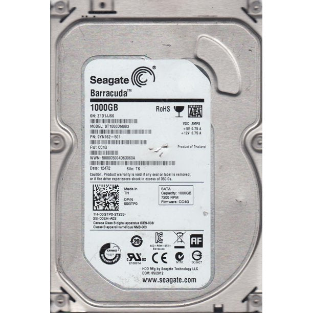 9YN162-501 Seagate Barracuda 1TB 7200RPM SATA 6GB/s 64MB Cache 3.5-inch Hard Drive