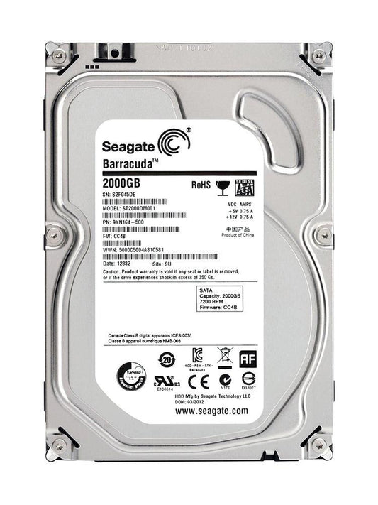 9YN164-500 Seagate Barracuda 2TB 7200RPM SATA 6GB/s 64MB Cache 3.5-inch Hard Drive