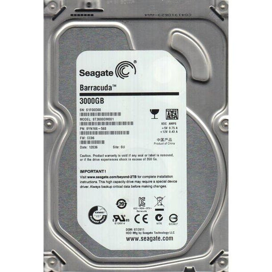 9YN166-568 Seagate Barracuda 3TB 7200RPM SATA 6GB/s 64MB Cache 3.5-inch Hard Drive