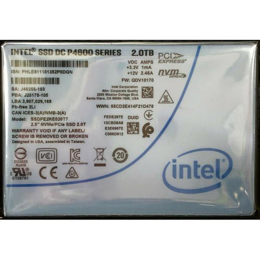 SSDPE2KE020T701 Intel DC P4600 2TB Triple-Level Cell PCI Express 3.1 x4 NVMe 2.5" Solid State Drive