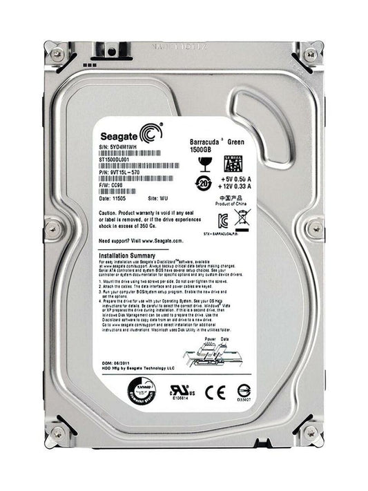 9VT15L-570 Seagate Barracuda Green 1.5TB 5900RPM SATA 6GB/s 64MB Cache 3.5-inch Internal Hard Drive