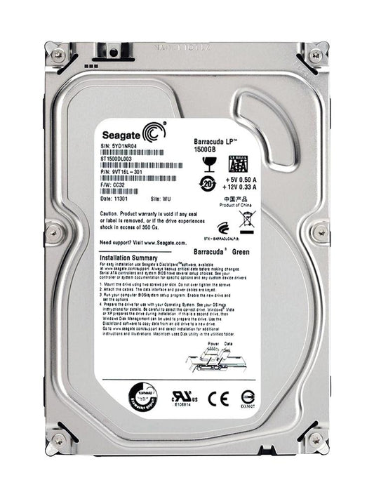 ST1500DL003 Seagate Barracuda Green 1.5TB 5900RPM SATA 6GB/s 64MB Cache 3.5-inch Hard Drive