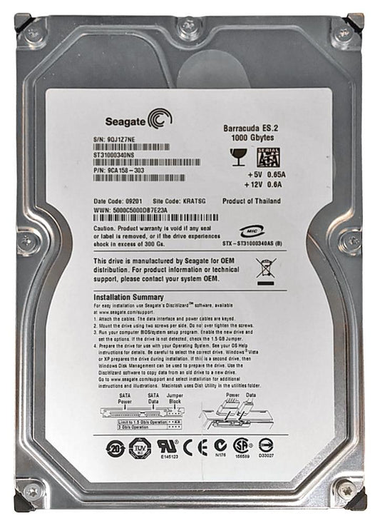 ST31000340NS Seagate Barracuda ES.2 1TB 7200RPM SATA 3GB/s 32MB Cache 3.5-inch Hard Drive