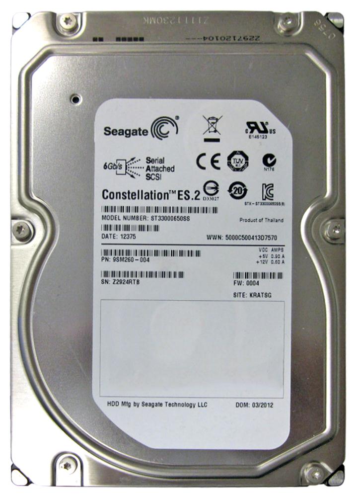 ST33000650SS Seagate Constellation ES.2 3TB 7200RPM SAS 6GB/s 64MB Cache 3.5-inch Hard Drive