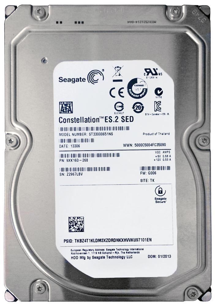 ST33000651NS Seagate Constellation ES.2 3TB 7200RPM SATA 6GB/s 64MB Cache 3.5-inch Hard Drive