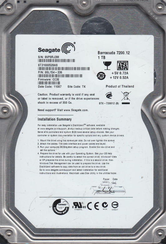 PSL154-336 Seagate Barracuda 7200.12 1TB 7200RPM SATA 3Gbps 32MB Cache 3.5-inch Internal Hard Drive