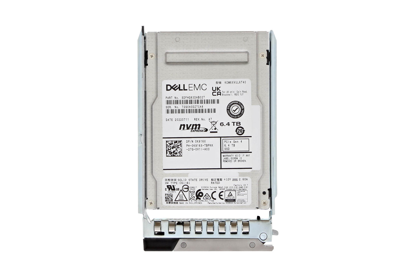 K916X Dell 6.4TB Triple-Level Cell PCI Express NVMe x4 U.3 , 2.5" Solid State Drive