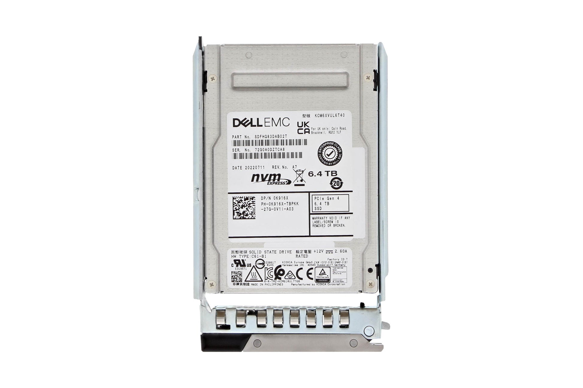 K916X Dell 6.4TB Triple-Level Cell PCI Express NVMe x4 U.3 , 2.5" Solid State Drive