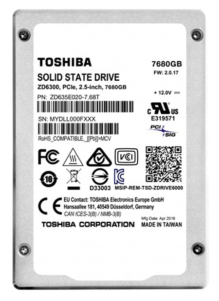 KHK6YRSE7T68 Toshiba 7.68TB TLC SATA 6Gbps SFF Read Intensive 2.5-inch Solid State Drive