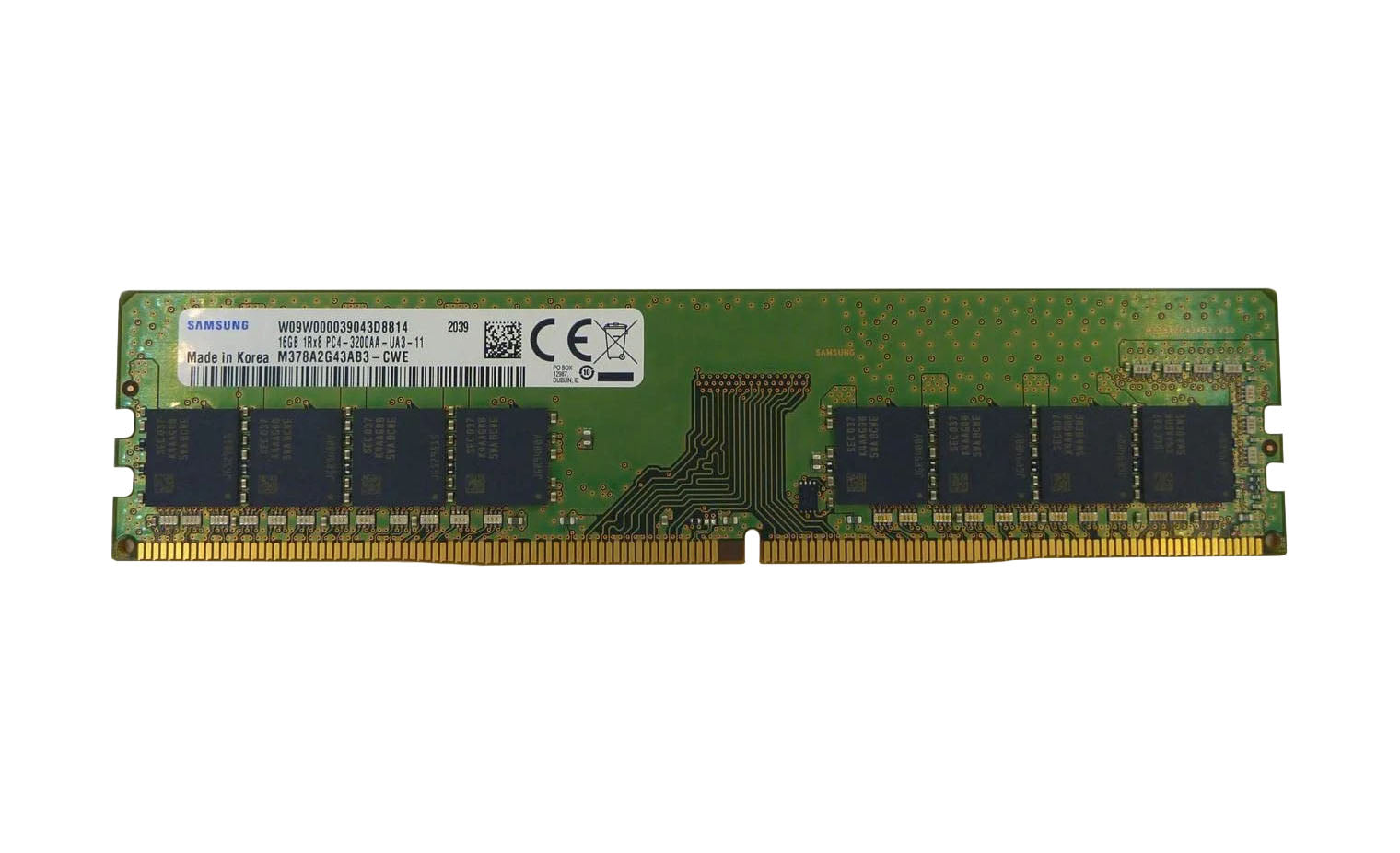 M378A2G43AB3-CWE Samsung 16GB PC4-25600 DDR4-3200MHz non-ECC Unbuffered CL22 DIMM 1.2V Single-Rank Memory Module