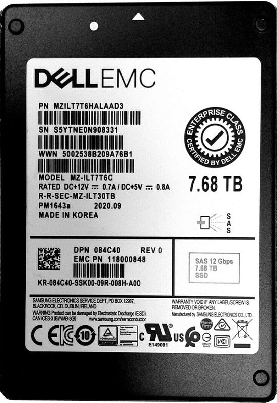 MZ-ILT7T6C Samsung PM1643A 7.68TB SAS 12Gbps Read Intensive 2.5-inch Enterprise Solid State Drive