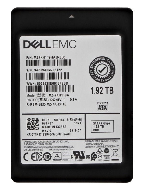 MZ7KH1T9HAJR0D3 Samsung SM883 Series 1.92TB SATA 6Gbps 2.5-inch Enterprise Intensive Solid State Drive