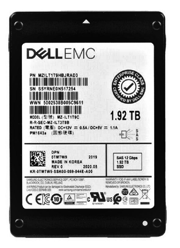 MZILT1T9HBJRAD3 Samsung PM1643A 1.92TB SAS 12Gbps 2.5-inch Enterprise Solid State Drive