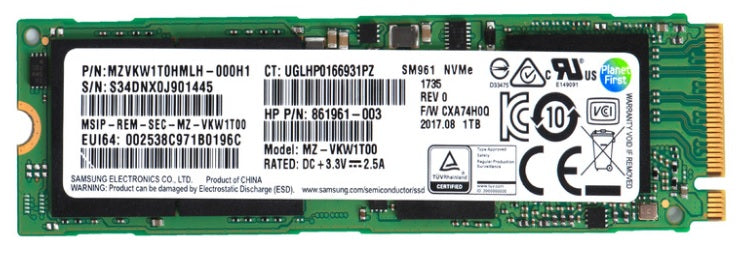 MZVKW1T0HMLH-000H1 Samsung SM961 Series 1TB MLC PCI Express 3.0 x4 NVMe M.2 2280 Solid State Drive