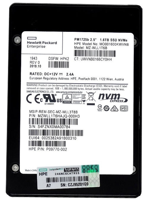 MZWLL1T6HAJQ-000H3 Samsung PM1725B Series 1.6TB TLC PCI-Express 3.0 x4 NVMe Dual Port X2 2.5-inch Solid State Drive