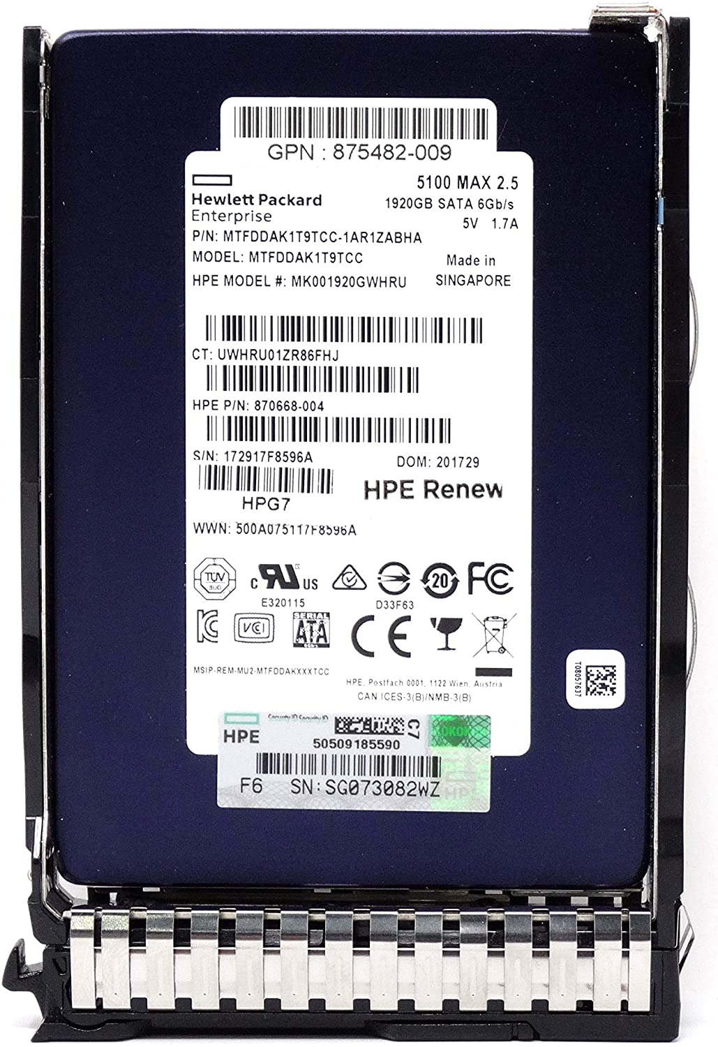 P48133-001 HPE PM897 1.92TB SATA 6Gbps Mixed Use 2.5-Inch Solid State Drive for G8/G10 Server