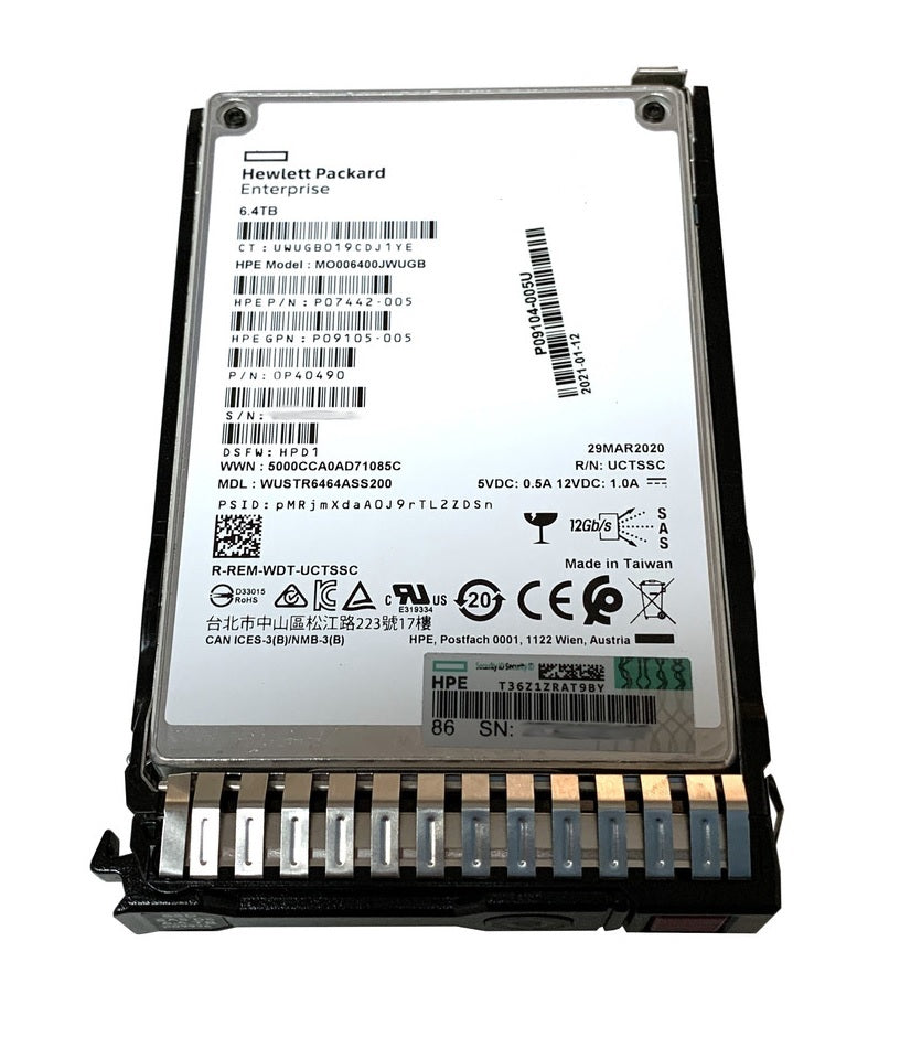 P49056-B21 HPE 6.4TB SAS 12Gbps Mixed Use SFF 2.5-Inch Solid State Drive with Smart Carrier for G10 Server