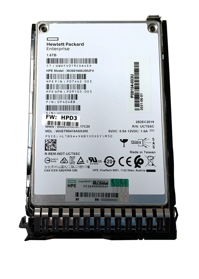 P49747-001 HPE 1.6TB SAS 24Gbps Mixed Use 2.5-Inch BC Solid State Drive for G10+ Server