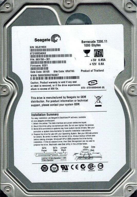 9JS156-900 Seagate Pipeline HD 1TB 7200RPM SATA 3Gbps 32MB Cache 3.5-inch Internal Hard Drive