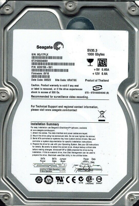 9DM158-501 Seagate SV35.3 1TB 7200RPM SATA 3Gbps 32MB Cache 3.5-inch Internal Hard Drive