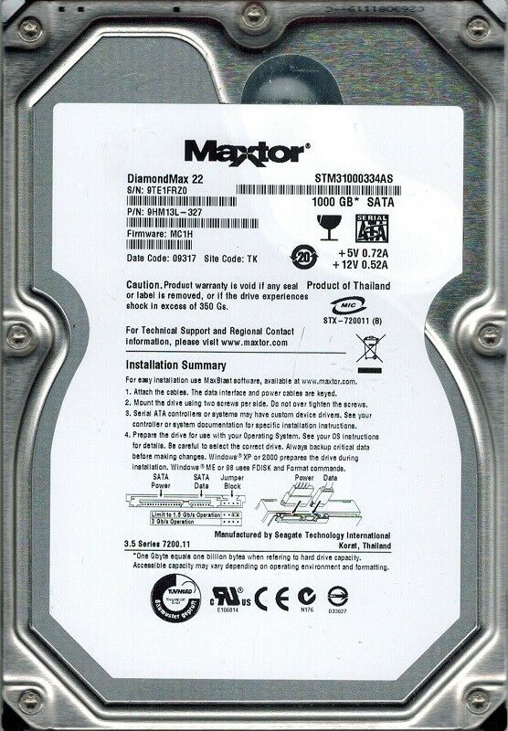 9SL154-531 Seagate Barracuda 7200.12 1TB 7200RPM SATA 3Gbps 32MB Cache 3.5-inch Internal Hard Drive