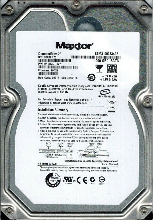 9SL154-531 Seagate Barracuda 7200.12 1TB 7200RPM SATA 3Gbps 32MB Cache 3.5-inch Internal Hard Drive