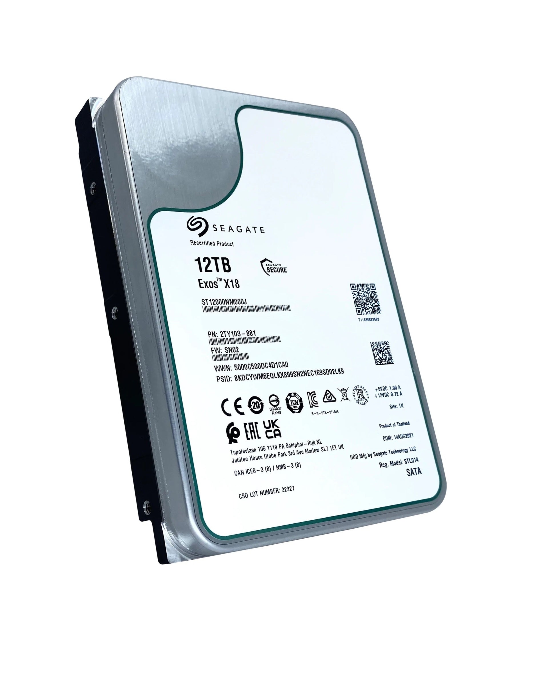 ST12000NM000J Seagate Exos X18 12TB 7200RPM SATA 6Gbps 128MB Cache 3.5-inch Hard Drive