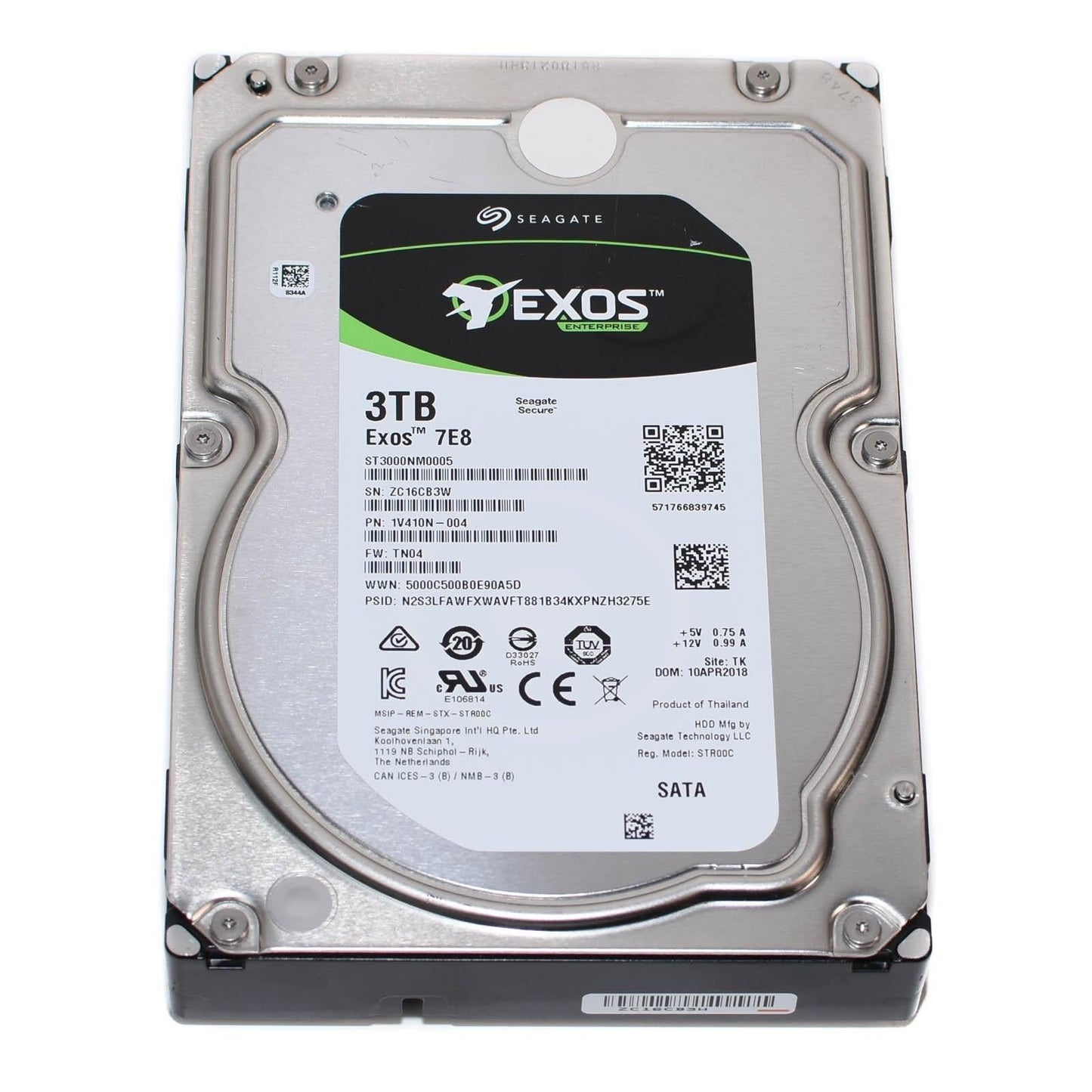 ST3000NM000A Seagate Exos 7E8 3TB 7200RPM SATA 6Gbps 256MB Cache 512n 3.5-inch Hard Drive