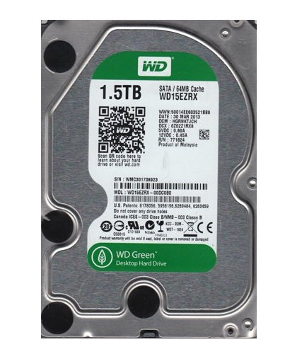 WD15EZRX-00DC0B0 Western Digital Green 1.5TB 5400RPM SATA 6GB/s 64MB Cache 3.5-inch Hard Drive