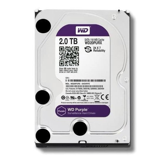 WD20PURX-64PFUY0 Western Digital Purple Surveillance 2TB 5400RPM SATA 6Gbps 64MB Cache 3.5-Inch Hard Drive